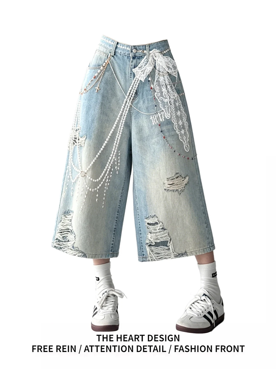 Retro Design Pearl Print Denim Shorts Women's Summer Loose Washed Casual Shorts High Waist Wide Leg Pants Blue Color
Retro Design Pearl Print Denim Shorts Women's Summer Loose Washed Casual Shorts High Waist Wide Leg Pants Blue Color