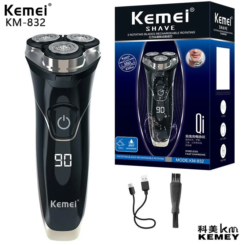 Kemei KM-832 Lcd Digital Display Rechargeable Rotating 3 Heads Washable Men's Electric Facial Shaver Beard Trimmer Barbershop
Kemei KM-832 Lcd Digital Display Rechargeable Rotating 3 Heads Washable Men's Electric Facial Shaver Beard Trimmer Barbershop