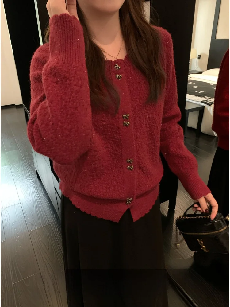 Soft Knitted Red Open Cardigan Women's plus Size Casual Style Spring Fashion Pure Color Long Sleeve round Neck Single Button
Soft Knitted Red Open Cardigan Women's plus Size Casual Style Spring Fashion Pure Color Long Sleeve round Neck Single Button
