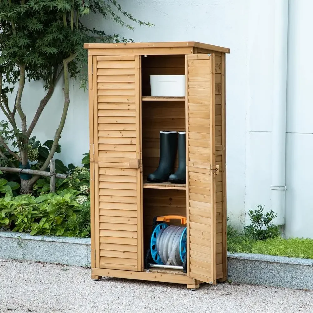 3-Shelf Wooden Outdoor Storage Cabinet with Waterproof Roof - Garden Tool Organizer
3-Shelf Wooden Outdoor Storage Cabinet with Waterproof Roof - Garden Tool Organizer