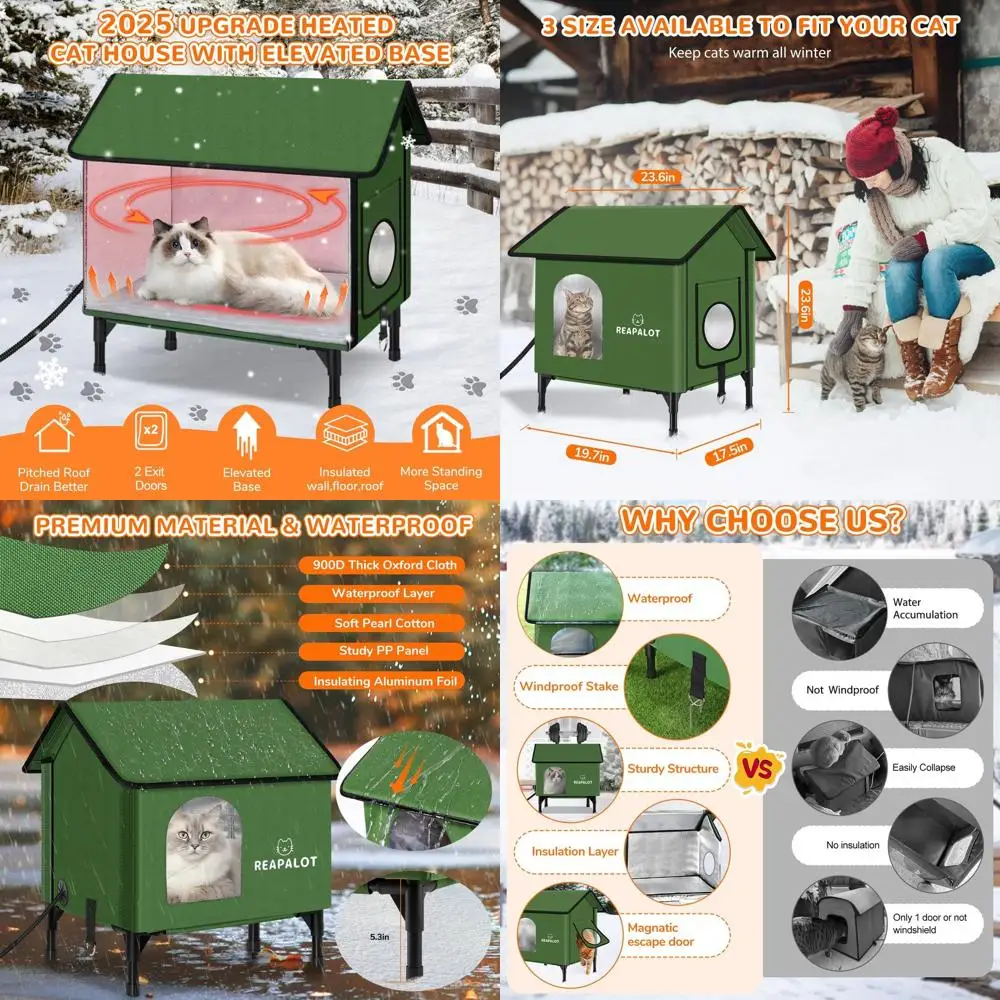 Зеленое изолированное укрытие для кошек на открытом воздухе с грелками для нескольких кошек, 20x17,5x23,6
Зеленое изолированное укрытие для кошек на открытом воздухе с грелками для нескольких кошек, 20x17,5x23,6