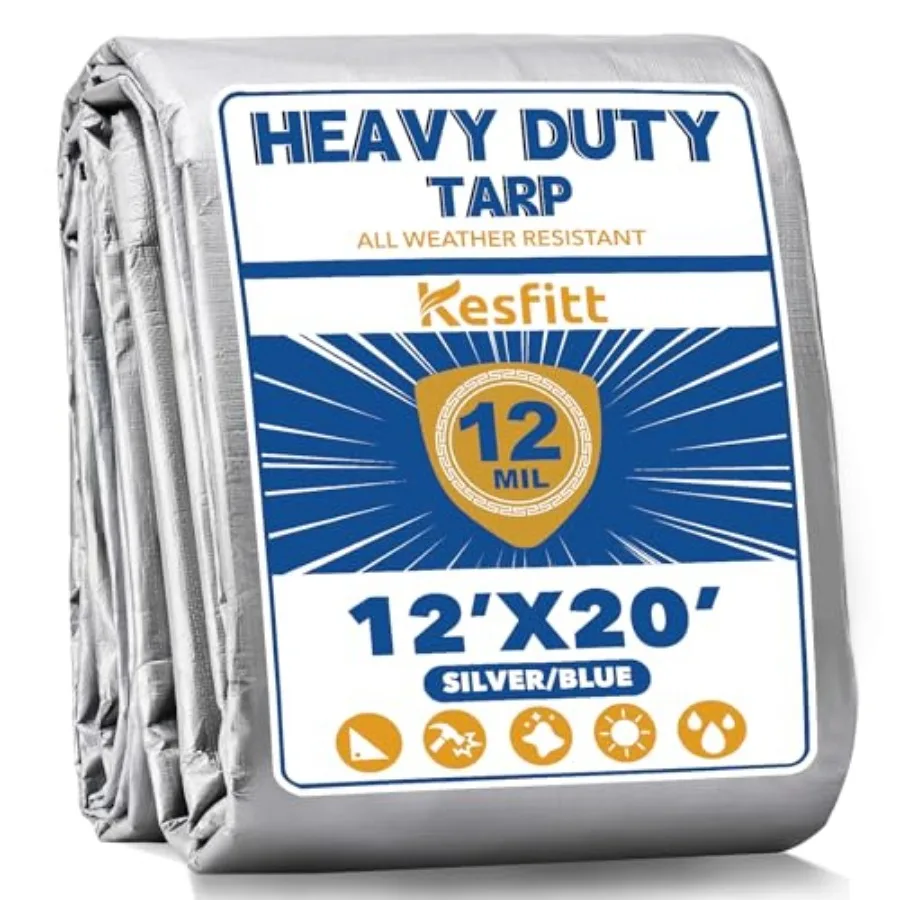 12 Mil Heavy Duty Waterproof Tarp with Metal Grommets,,Silver and Blue Reversible Poly Tarp for Outdoor Protection, Yard, Works
12 Mil Heavy Duty Waterproof Tarp with Metal Grommets,,Silver and Blue Reversible Poly Tarp for Outdoor Protection, Yard, Works