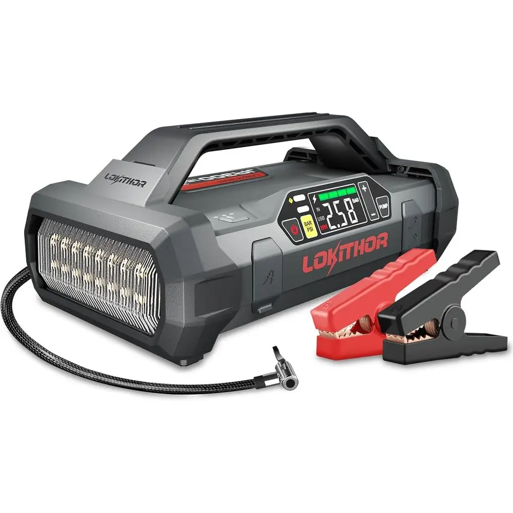 Portable 1500Amp 12V Car Jump Starter with Air Compressor, 150 PSI Tire Inflator, 24-Month Standby
Portable 1500Amp 12V Car Jump Starter with Air Compressor, 150 PSI Tire Inflator, 24-Month Standby