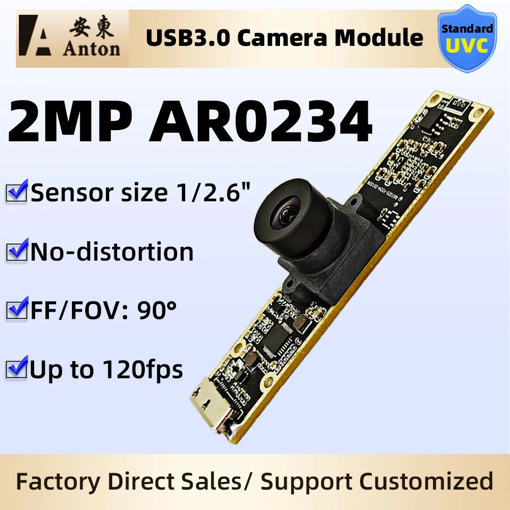 120FPS Global Shutter USB 3.0 Camera Module 2MP 1080P AR0234 cmos 90° FF Fixed Focus No-distortion MJPG, YUV For Motion Objects
120FPS Global Shutter USB 3.0 Camera Module 2MP 1080P AR0234 cmos 90° FF Fixed Focus No-distortion MJPG, YUV For Motion Objects