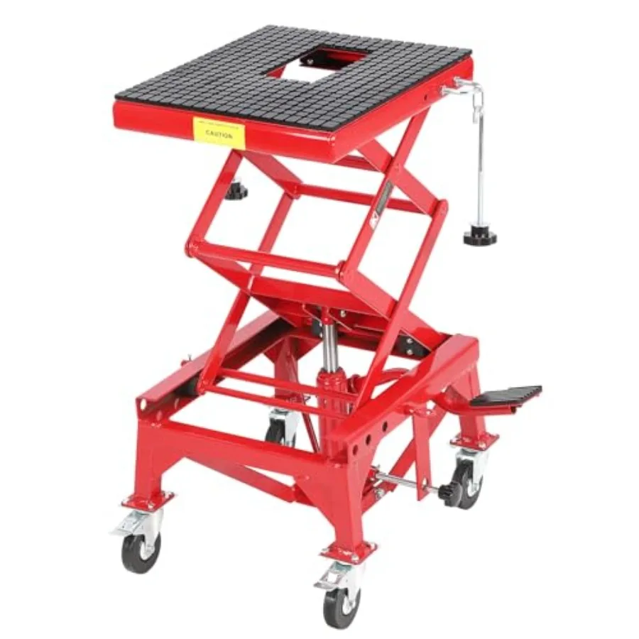 Hydraulic Motorcycle Lift Jack Table 350 lbs Capacity Heavy Duty Scissor Jack with Wide Deck J-Hooks 4 Wheels Foot Operated Hyd
Hydraulic Motorcycle Lift Jack Table 350 lbs Capacity Heavy Duty Scissor Jack with Wide Deck J-Hooks 4 Wheels Foot Operated Hyd