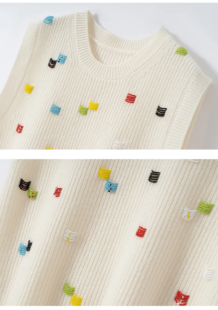 MEETCC Women 100% Cashmere Pullover O Neck Beaded Pattern Sleeveless Vest Autumn Winter Fit Cashmere Knitwear Soft Warm Tops 
MEETCC Women 100% Cashmere Pullover O Neck Beaded Pattern Sleeveless Vest Autumn Winter Fit Cashmere Knitwear Soft Warm Tops