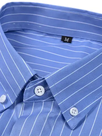 Camisa clásica a rayas para hombre con mangas largas y cuello vuelto, perfecta para ropa informal de primavera y otoño con botón