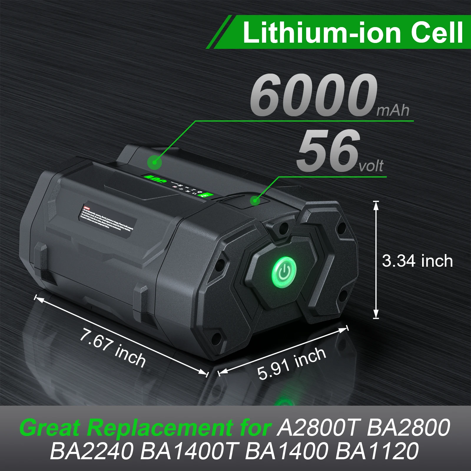 For EGO BA2800 56V 6000mAh Replacement Battery Compatible For EGO BA2800T BA4200 BA4200T BA1400 BA1400T BA5600T BA2240 BA1120
For EGO BA2800 56V 6000mAh Replacement Battery Compatible For EGO BA2800T BA4200 BA4200T BA1400 BA1400T BA5600T BA2240 BA1120
