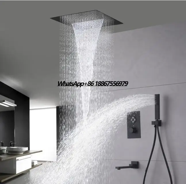 400*400 mm Square Shape Black Concealed Ceiling Mounted Rainfall Shower System with 4 Ways Waterfall Rainfall Shower Faucet Set
400*400 mm Square Shape Black Concealed Ceiling Mounted Rainfall Shower System with 4 Ways Waterfall Rainfall Shower Faucet Set