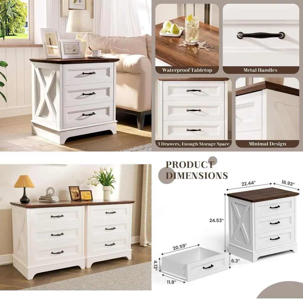 Rustic Style 3-Drawer Nightstand with Bar Handles for Bedroom, Wide End Table Storage Solution
Rustic Style 3-Drawer Nightstand with Bar Handles for Bedroom, Wide End Table Storage Solution