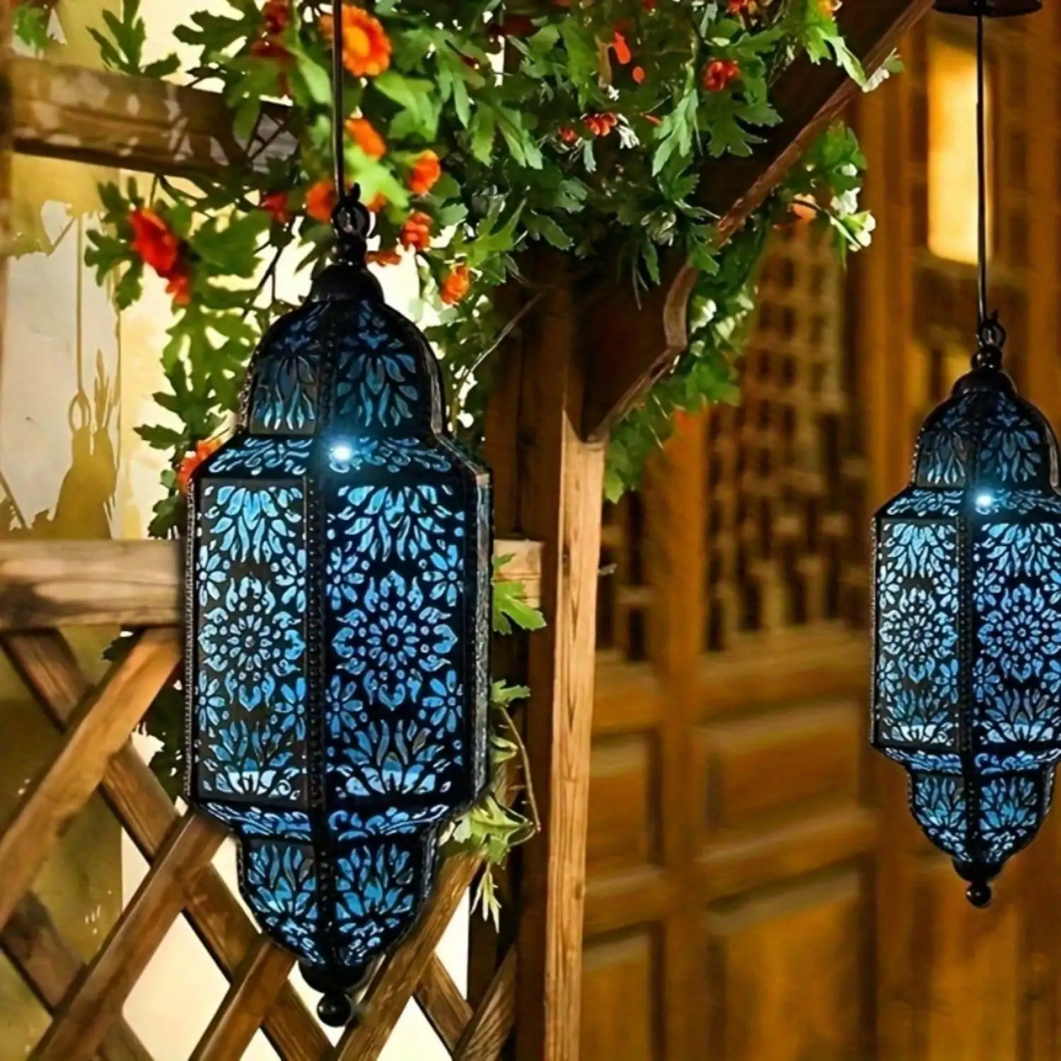 Blue/Purple Moroccan Solar Lantern,Hollow Iron Hexagon, Carnation Rose Projection, Outdoor Hanging
Blue/Purple Moroccan Solar Lantern,Hollow Iron Hexagon, Carnation Rose Projection, Outdoor Hanging