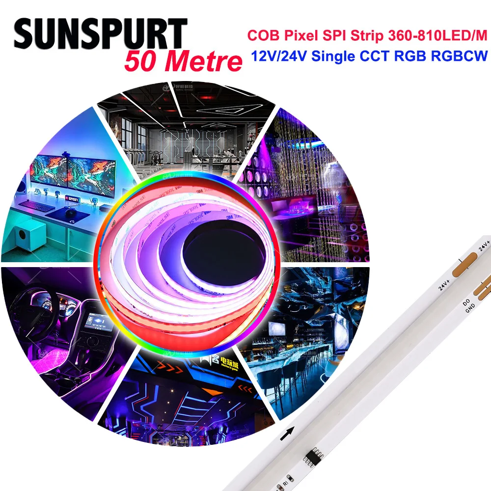 50M Smart SPI Dream Color COB Strip light 12V 24V 576/720leds/m CCT RGB WS2814 WS2811 IC Addressable Flexible FCOB led tape lamp
50M Smart SPI Dream Color COB Strip light 12V 24V 576/720leds/m CCT RGB WS2814 WS2811 IC Addressable Flexible FCOB led tape lamp