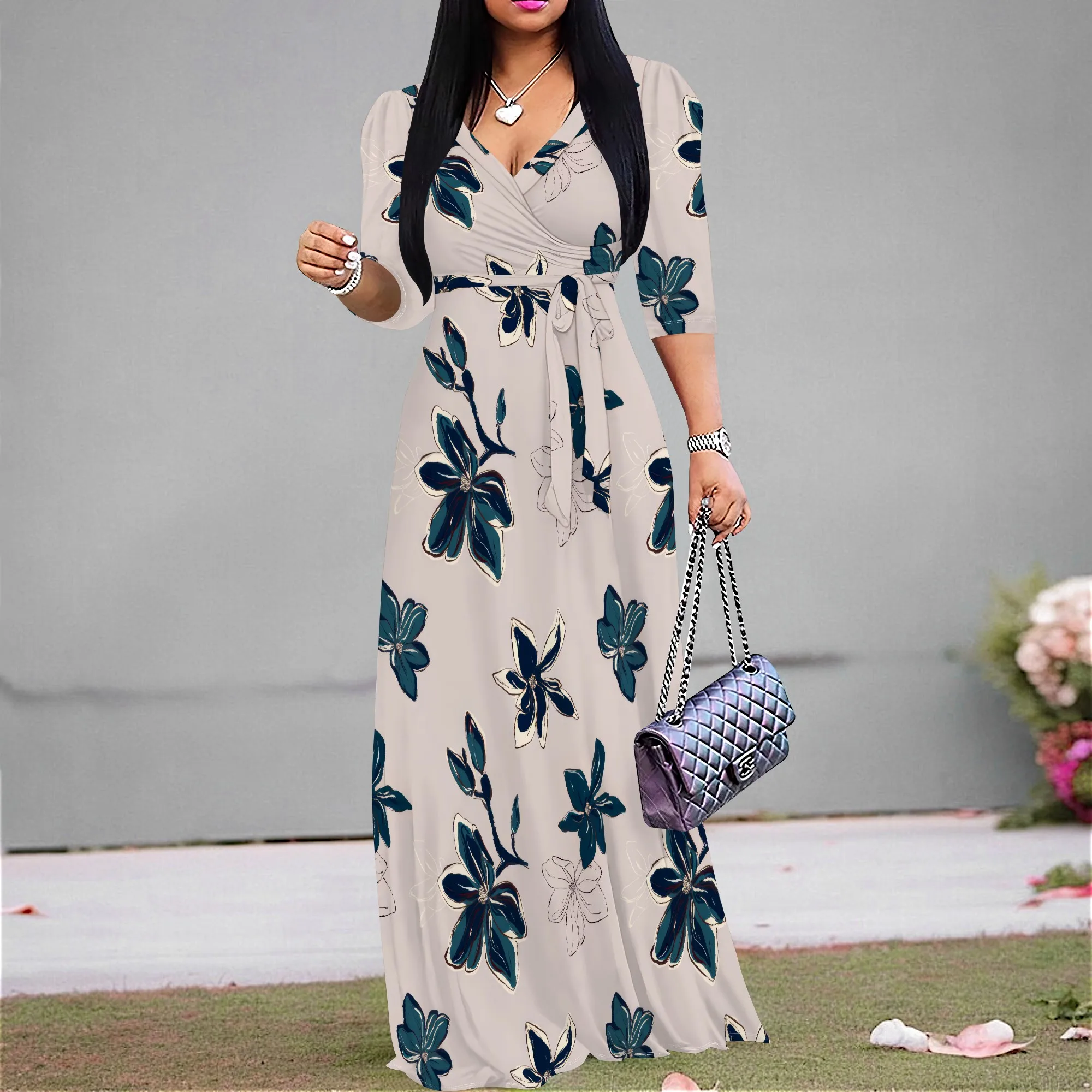 Beige Tropical Floral Print Maxi Dress Plus Size V Neck Elegant Holiday Beach Vacation Style
Beige Tropical Floral Print Maxi Dress Plus Size V Neck Elegant Holiday Beach Vacation Style