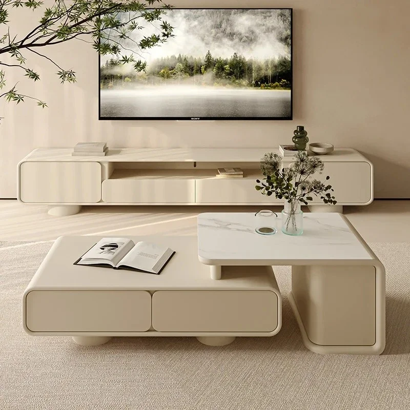 JJ Cream style coffee table TV cabinet combination Kung Fu tea rock board wabi-sabi white retractable coffee table
JJ Cream style coffee table TV cabinet combination Kung Fu tea rock board wabi-sabi white retractable coffee table