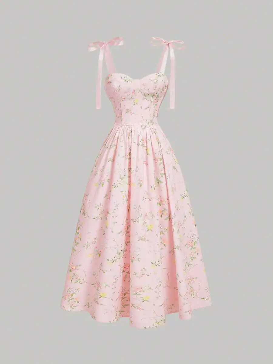 Romantic Floral Print Shoulder Strap Tie Waist Women Summer Maxi Dress Pastel Vintage Style
Romantic Floral Print Shoulder Strap Tie Waist Women Summer Maxi Dress Pastel Vintage Style