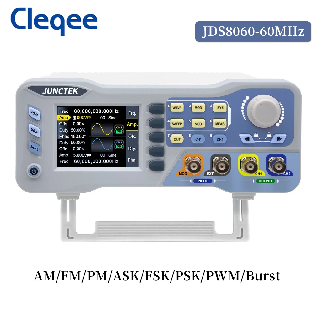 Cleqee JDS8060 60MHz Function Arbitrary Waveform Generator Dual Channel Signal Source 275MSa/s 14bits Frequency Meter
Cleqee JDS8060 60MHz Function Arbitrary Waveform Generator Dual Channel Signal Source 275MSa/s 14bits Frequency Meter