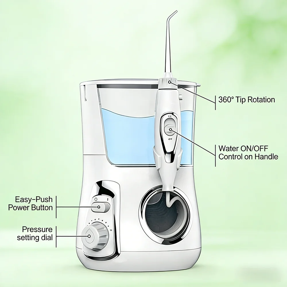 800ML Electric Teeth Cleaning Irrigator 10 Modes 5 Nozzles Countertop Water Flosser for Home Dental Hygiene
800ML Electric Teeth Cleaning Irrigator 10 Modes 5 Nozzles Countertop Water Flosser for Home Dental Hygiene