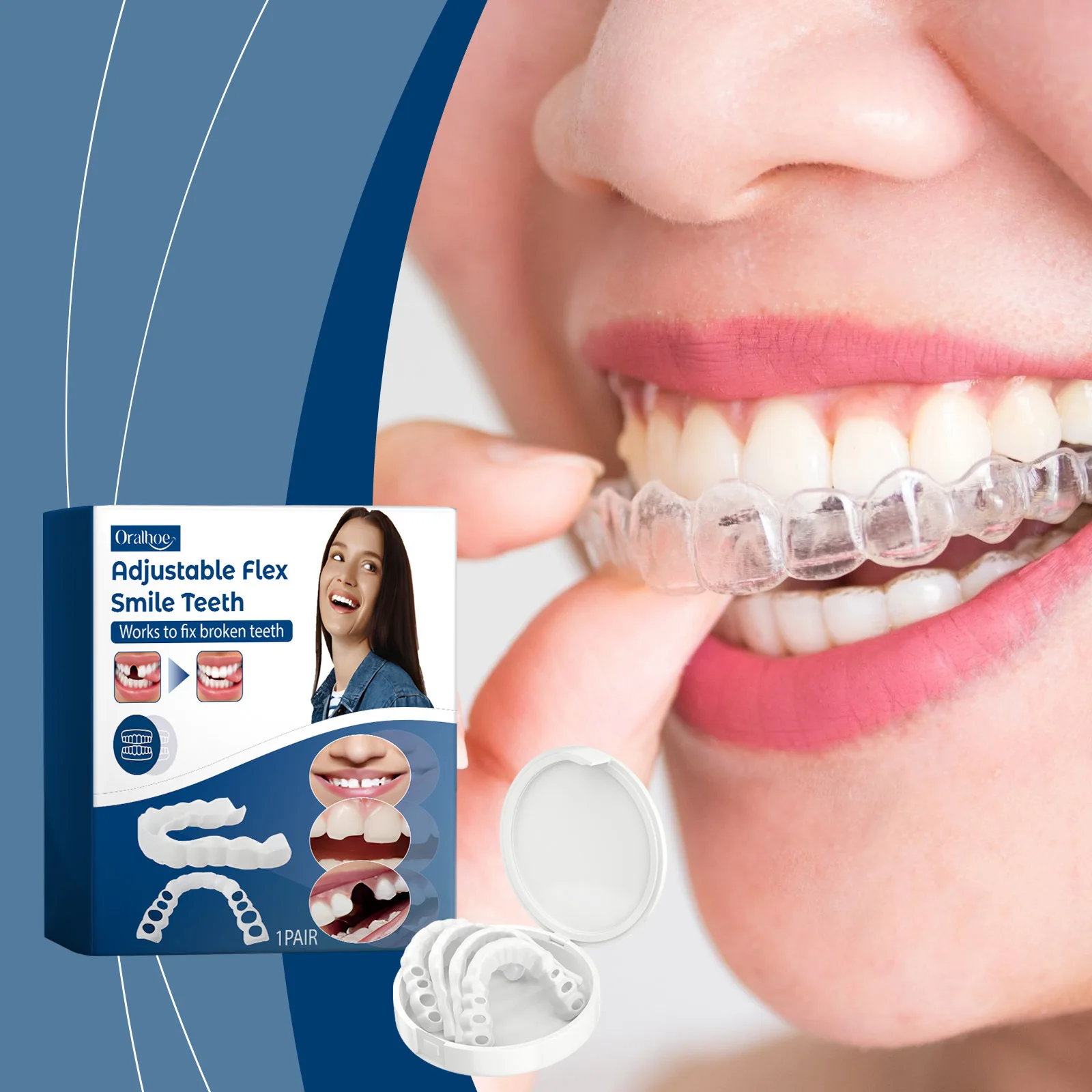 Adjustable elastic smile teeth Denture snap braces Temporary fillings Orthodontic resins Comfortable fit Portable Oral care
Adjustable elastic smile teeth Denture snap braces Temporary fillings Orthodontic resins Comfortable fit Portable Oral care