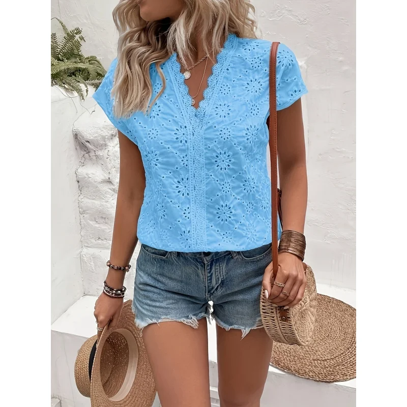 White Lace Trim Hollow Short Sleeve Top Women'S Summer French Casual Loose Breathable Blouse
White Lace Trim Hollow Short Sleeve Top Women'S Summer French Casual Loose Breathable Blouse