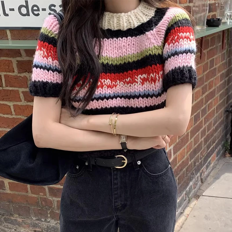 Chic Autumnal Sweet Knitted Sweater Women's Loose Fit round Ne ort Sve Striped Casual Sle Faionable Versatile Top
Chic Autumnal Sweet Knitted Sweater Women's Loose Fit round Ne ort Sve Striped Casual Sle Faionable Versatile Top