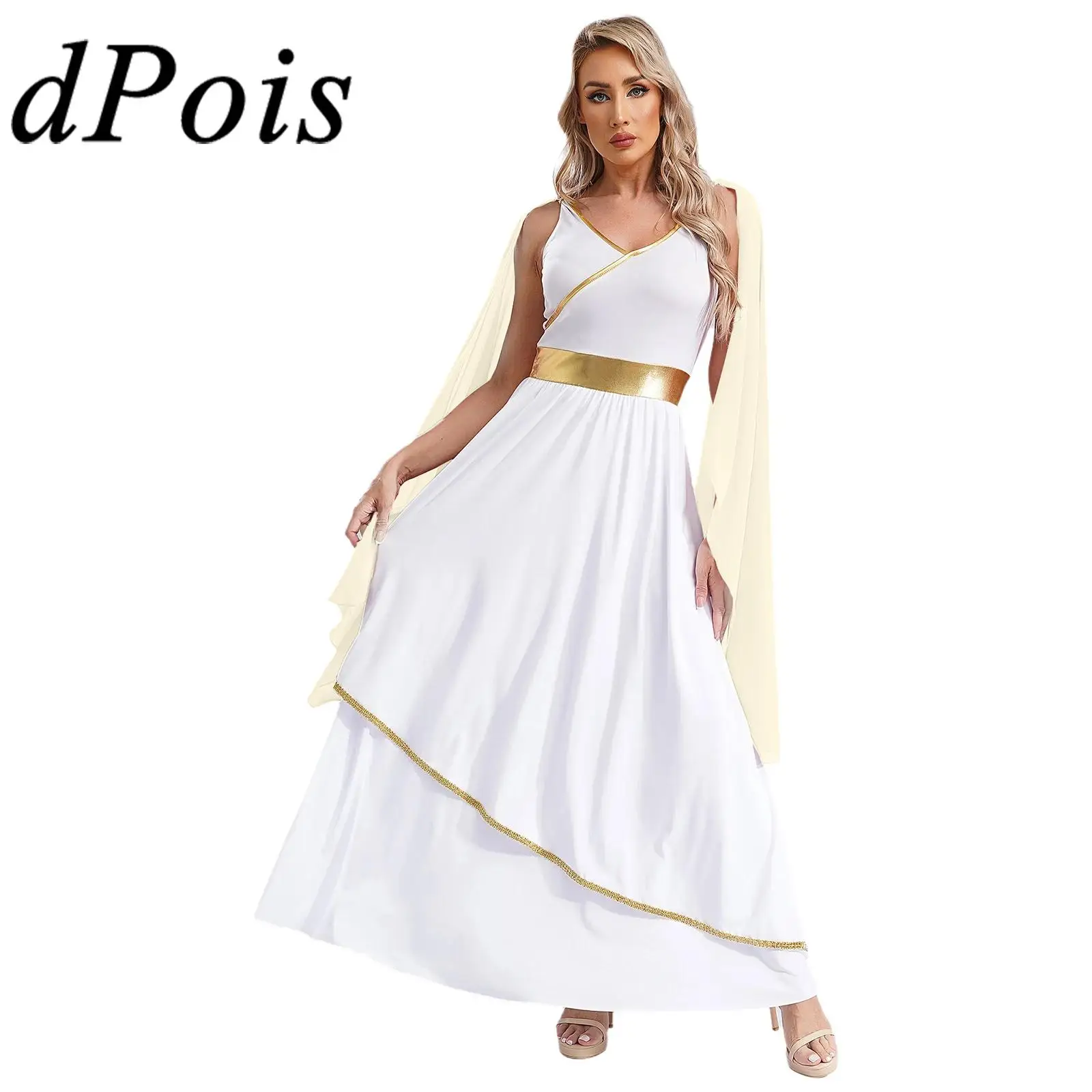 Womens Greece Roman Queen Robe Ancient Greek Dress Carnival Halloween Costumes Sleeveless Gold Trims Toga Holiday Cosplay Dress
Womens Greece Roman Queen Robe Ancient Greek Dress Carnival Halloween Costumes Sleeveless Gold Trims Toga Holiday Cosplay Dress