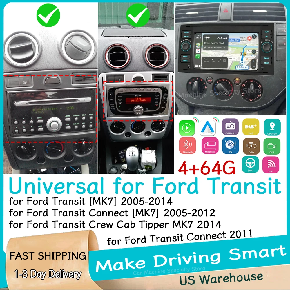 4+64GB 7''Car Stereo Radio for Ford Transit 2005-2014 Android15 GPS with Carplay Android Auto WiFi Bluetooth FM/RDS SWC
4+64GB 7''Car Stereo Radio for Ford Transit 2005-2014 Android15 GPS with Carplay Android Auto WiFi Bluetooth FM/RDS SWC