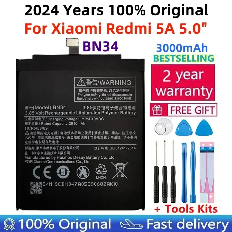 Replacement Battery For Xiaomi Redmi 5A, 100% Original Phone Battery, High Capacity Phone Batteries, Tools, 5.0 in, 3000mAh
Replacement Battery For Xiaomi Redmi 5A, 100% Original Phone Battery, High Capacity Phone Batteries, Tools, 5.0 in, 3000mAh