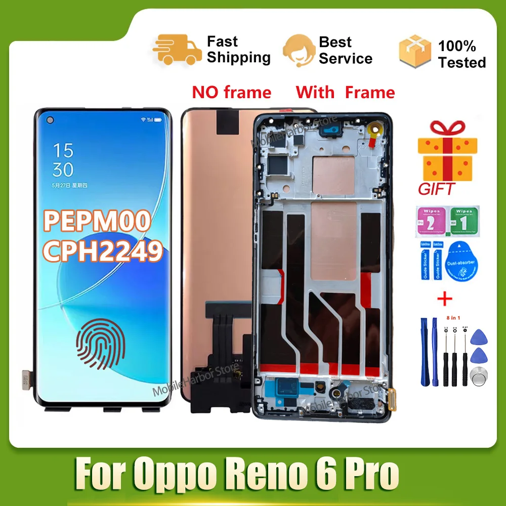 6,55-дюймовый ЖК-дисплей для Oppo Reno 6 Pro, замена дисплея + сенсорный экран в сборе для Reno 6 pro PEPM00, CPH2249 LCD
6,55-дюймовый ЖК-дисплей для Oppo Reno 6 Pro, замена дисплея + сенсорный экран в сборе для Reno 6 pro PEPM00, CPH2249 LCD