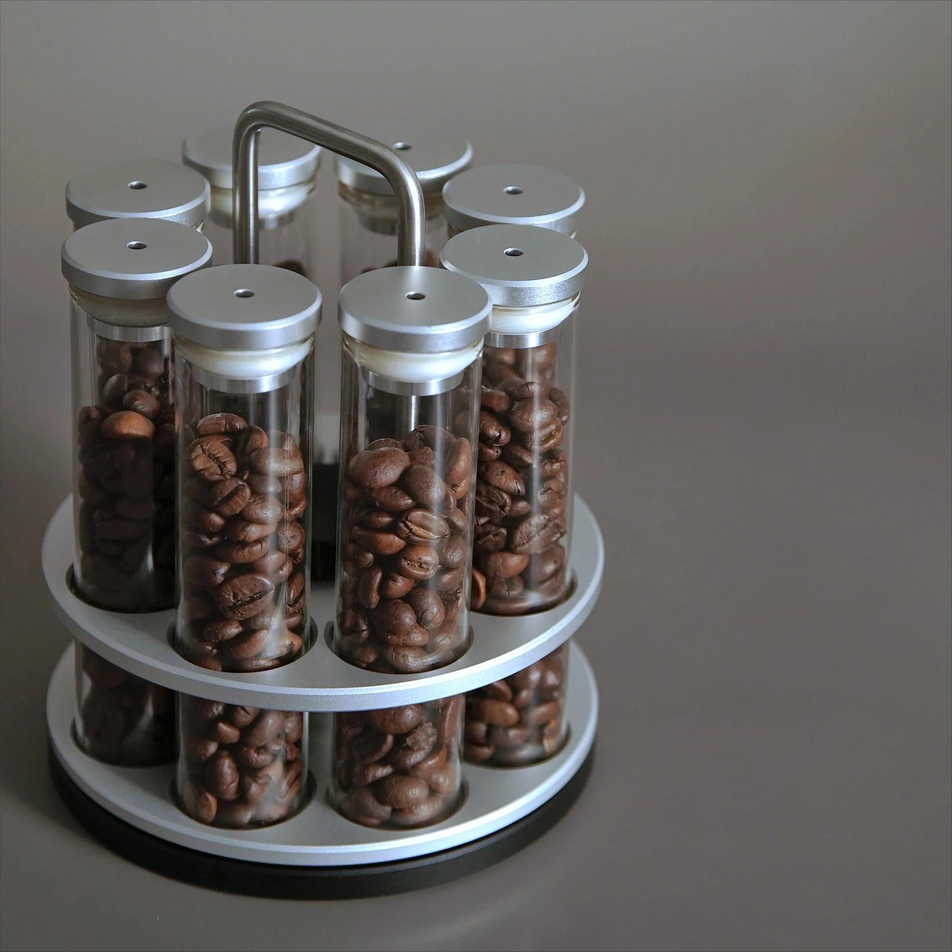 Single Dose Espresso Bean Cellars With Rotatable Display Rack And Funnel, Coffee Bean Storage Glass Tube
Single Dose Espresso Bean Cellars With Rotatable Display Rack And Funnel, Coffee Bean Storage Glass Tube
