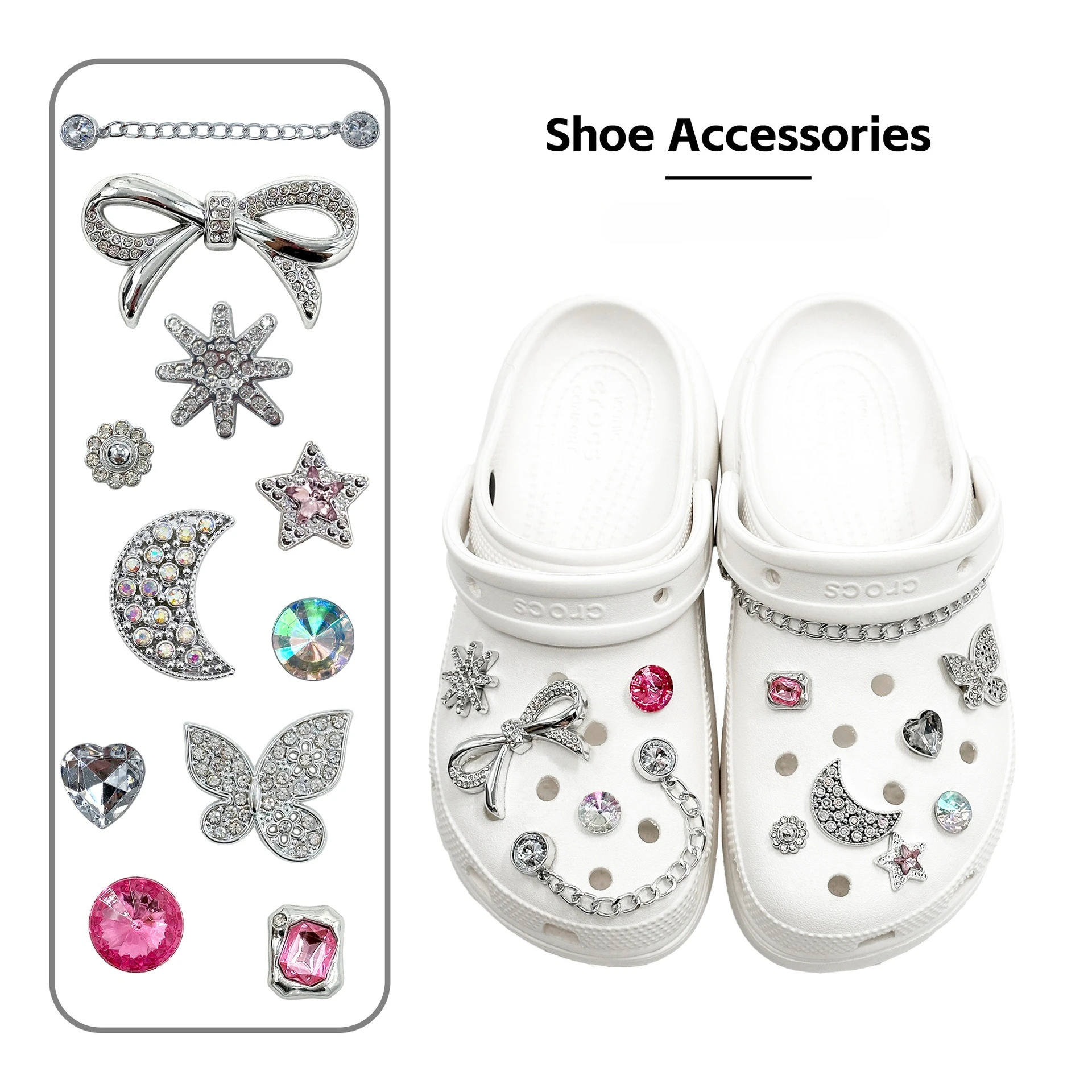 Women DIY Silver Butterfly-Knot Fashion Bow Decor Clogs Summer Sping Autumn Beach Sandals Cave Hole Garden Shoes Students Girls
Women DIY Silver Butterfly-Knot Fashion Bow Decor Clogs Summer Sping Autumn Beach Sandals Cave Hole Garden Shoes Students Girls