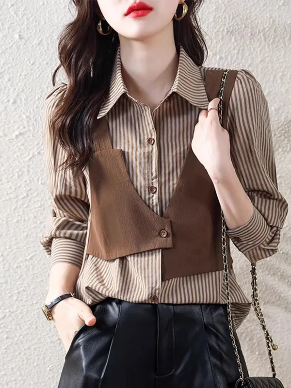 Fashionable Striped Long Sleeve Shirt Women's Spring Autumn Winter New Style Beautiful Top Ladies Korean Style Commute Wind
Fashionable Striped Long Sleeve Shirt Women's Spring Autumn Winter New Style Beautiful Top Ladies Korean Style Commute Wind