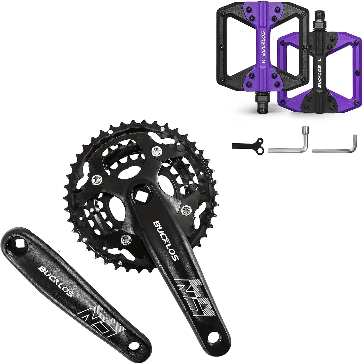 MTB Crankset Square Taper with 22/24/26/32/38/42/44T Chainring Set and MTB Flat Nylon Bicycle Pedal with Large Platform -Non-Sli
MTB Crankset Square Taper with 22/24/26/32/38/42/44T Chainring Set and MTB Flat Nylon Bicycle Pedal with Large Platform -Non-Sli