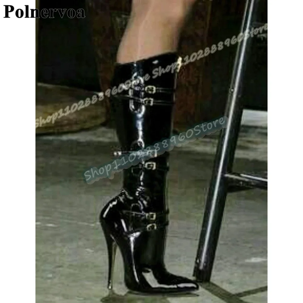 Mid Calf Black Leather Buckle Strap Beveled Boots Thin High Heel Shoes For Women Front Zipper Pointed Toe Fashion Casual Boots
Mid Calf Black Leather Buckle Strap Beveled Boots Thin High Heel Shoes For Women Front Zipper Pointed Toe Fashion Casual Boots