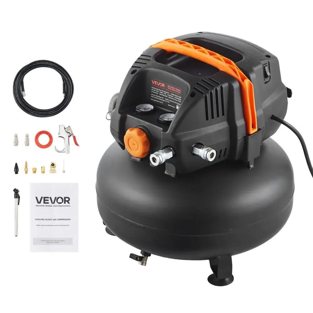6 Gallon Air Compressor 1.7HP 2.3CFM 90PSI with 12 Piece Tool Accessory Kit for Home Garage Use
6 Gallon Air Compressor 1.7HP 2.3CFM 90PSI with 12 Piece Tool Accessory Kit for Home Garage Use