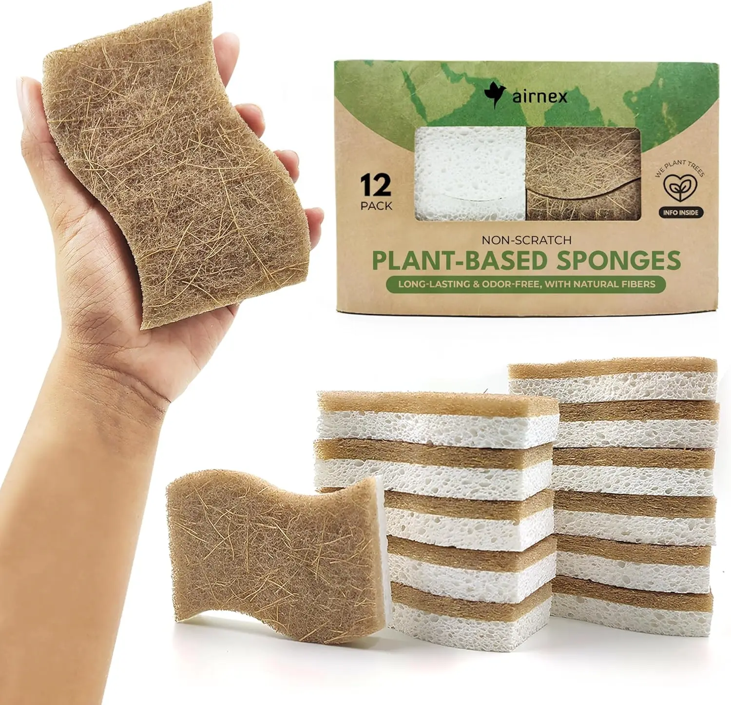 Biodegradable Natural Kitchen Sponge - Compostable Cellulose and Coconut Walnut Scrubber Sponge (12 Pack)
Biodegradable Natural Kitchen Sponge - Compostable Cellulose and Coconut Walnut Scrubber Sponge (12 Pack)