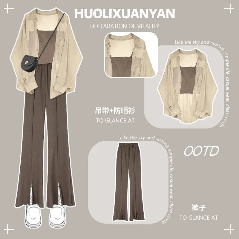 Summer Set Women's 2026 New Sunscreen Chiffon Shirt with Sling Loose Casual Pants Three-piece Set
Summer Set Women's 2026 New Sunscreen Chiffon Shirt with Sling Loose Casual Pants Three-piece Set
