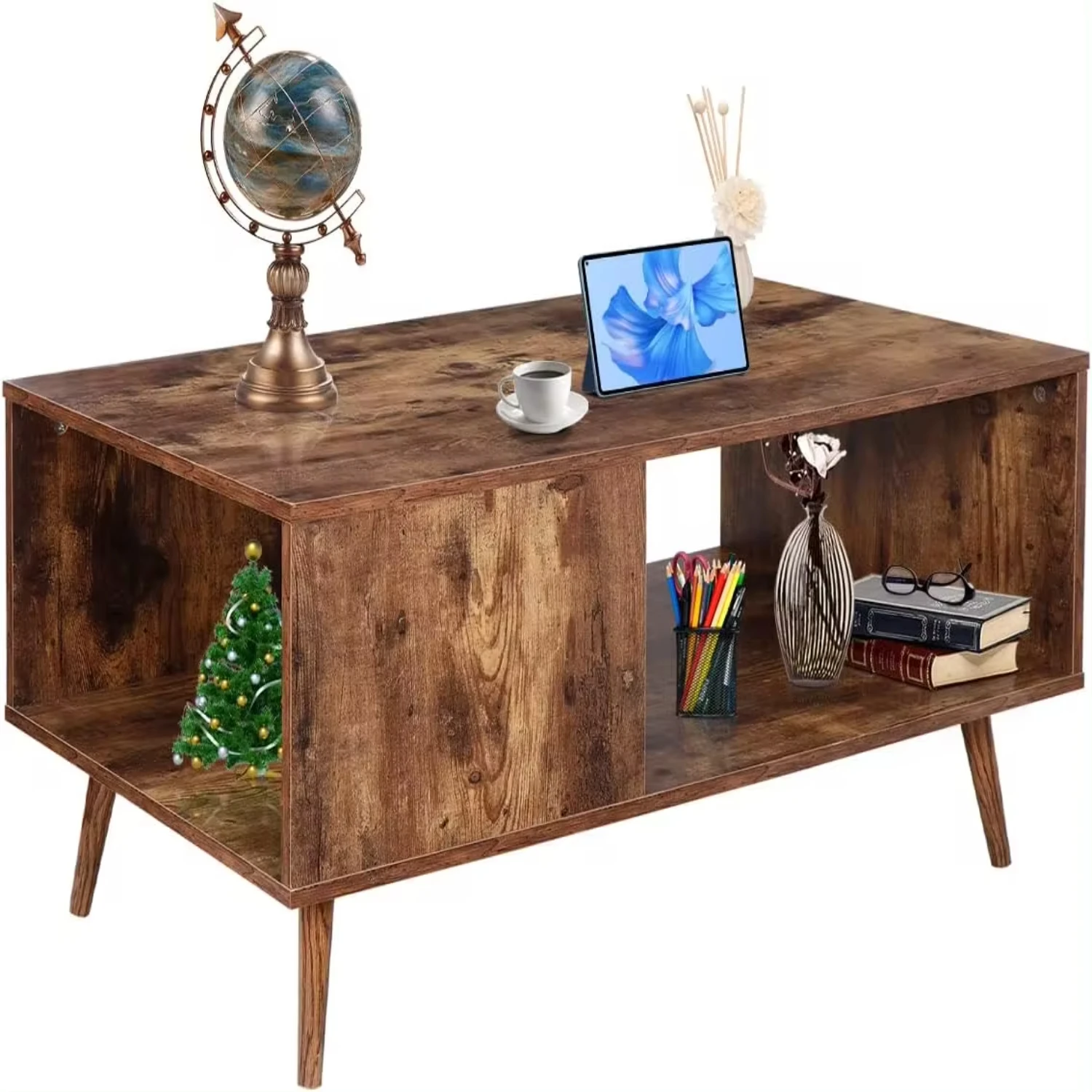 Mid Century Modern Coffee Table, Wooden Retro Coffee Table with Open Shelf Living Room, Reception, Easy Assembly
Mid Century Modern Coffee Table, Wooden Retro Coffee Table with Open Shelf Living Room, Reception, Easy Assembly