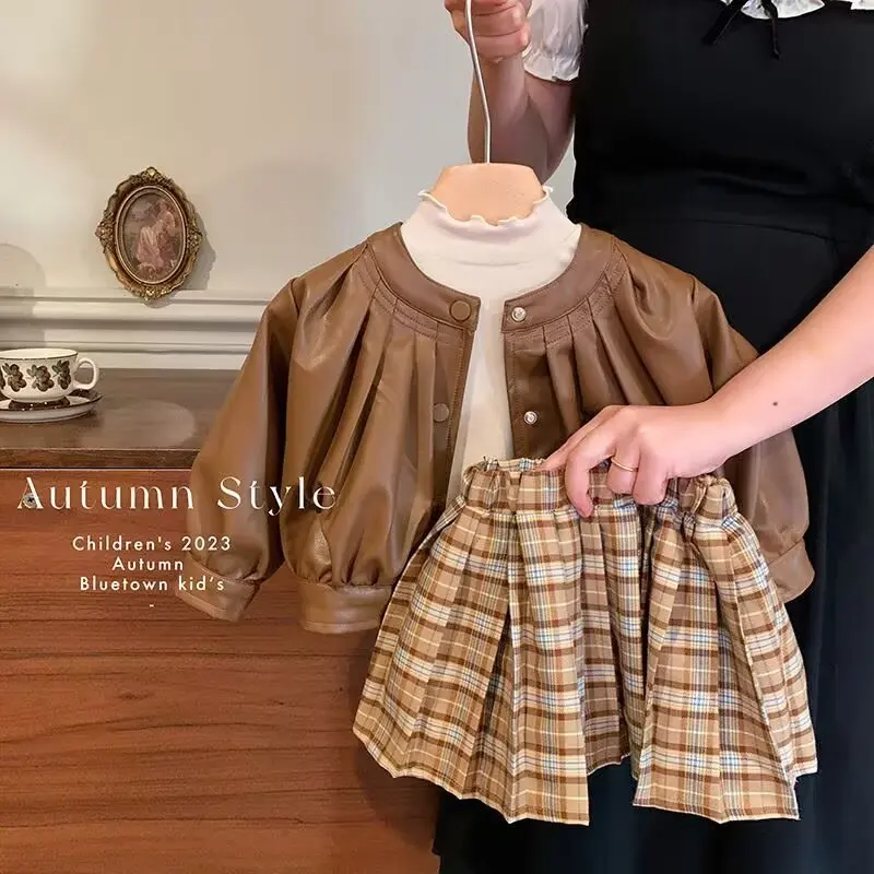 Girls Clothes Sets Spring Autumn PU Jacket +t-shirt +Tops + Skirts Outfits For Children Clothes Set Sweet Kids Clothing 3Pcs
Girls Clothes Sets Spring Autumn PU Jacket +t-shirt +Tops + Skirts Outfits For Children Clothes Set Sweet Kids Clothing 3Pcs