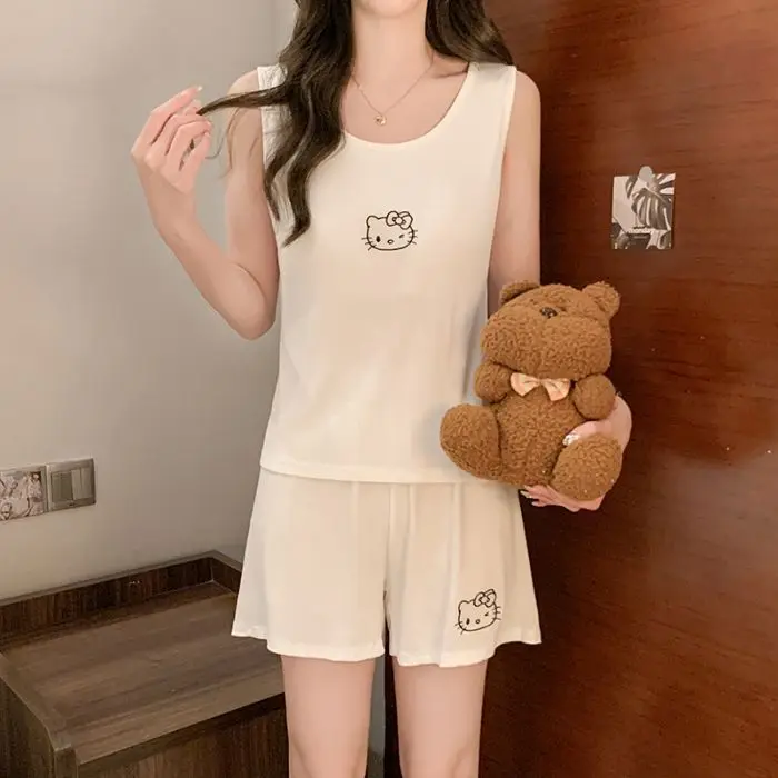 Женский летний пижамный комплект Hello Kitty из модала со встроенным бюстгальтером, майкой и шортами, удобная легкая одежда для сна и домашняя одежда
Женский летний пижамный комплект Hello Kitty из модала со встроенным бюстгальтером, майкой и шортами, удобная легкая одежда для сна и домашняя одежда