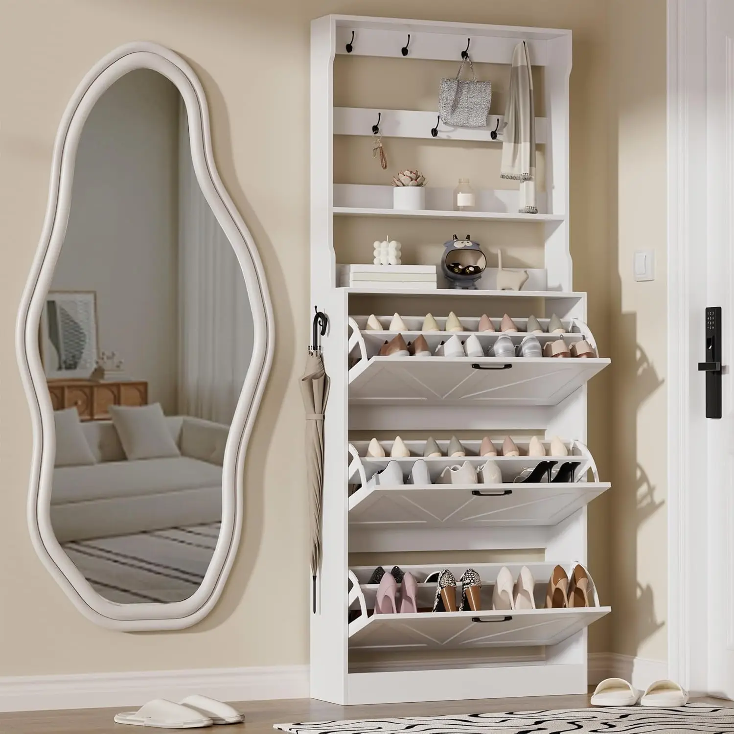 Shoe Cabinet Storage for Entryway, Narrow Shoe Rack Cabinet with 3 Flip Drawers & Coat Rack, Hidden Shoe Storage Cabinet
Shoe Cabinet Storage for Entryway, Narrow Shoe Rack Cabinet with 3 Flip Drawers & Coat Rack, Hidden Shoe Storage Cabinet
