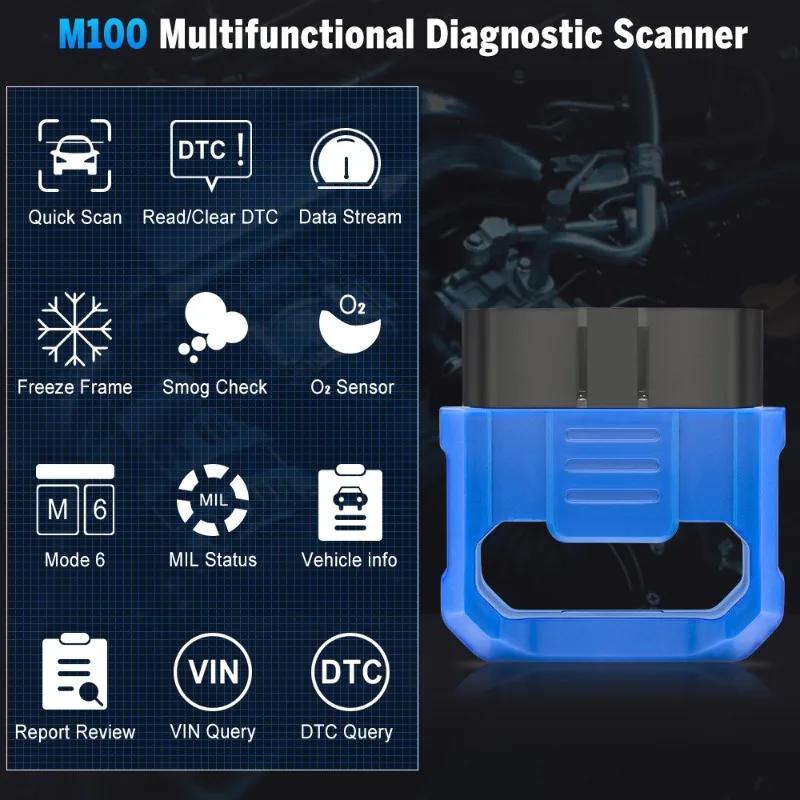 New M100 Android/iOS Bluetooth OBD2 Mini Code Reader Scanner Automotive Diagnostic Tool Fault Detector Automotive Data Stream
New M100 Android/iOS Bluetooth OBD2 Mini Code Reader Scanner Automotive Diagnostic Tool Fault Detector Automotive Data Stream