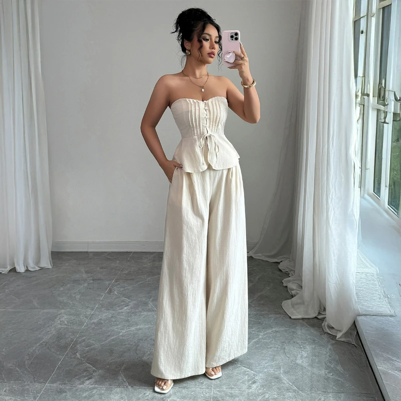 European and American Temperament Elegant Style Button Vest Wide-leg Pants Women's Suit Women's Clothing Summer Temperament
European and American Temperament Elegant Style Button Vest Wide-leg Pants Women's Suit Women's Clothing Summer Temperament