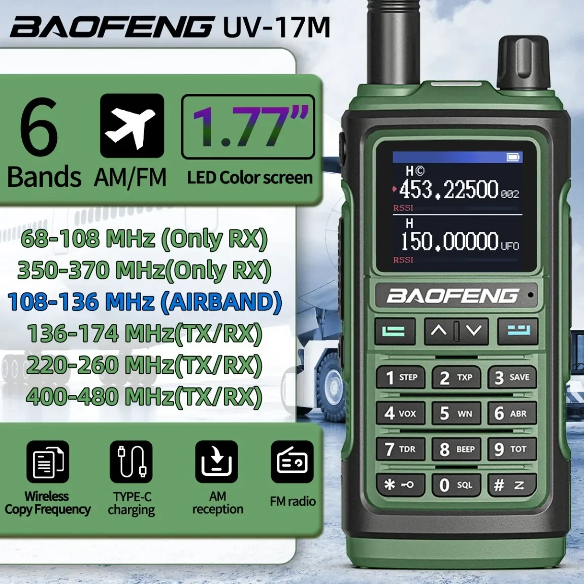 Baofeng UV-17M Full Air Band Walkie Talkie Multi-band Wireless Copy Frequency Type-C Long Range UV 5R 17 Pro Ham Two Way Radio
Baofeng UV-17M Full Air Band Walkie Talkie Multi-band Wireless Copy Frequency Type-C Long Range UV 5R 17 Pro Ham Two Way Radio