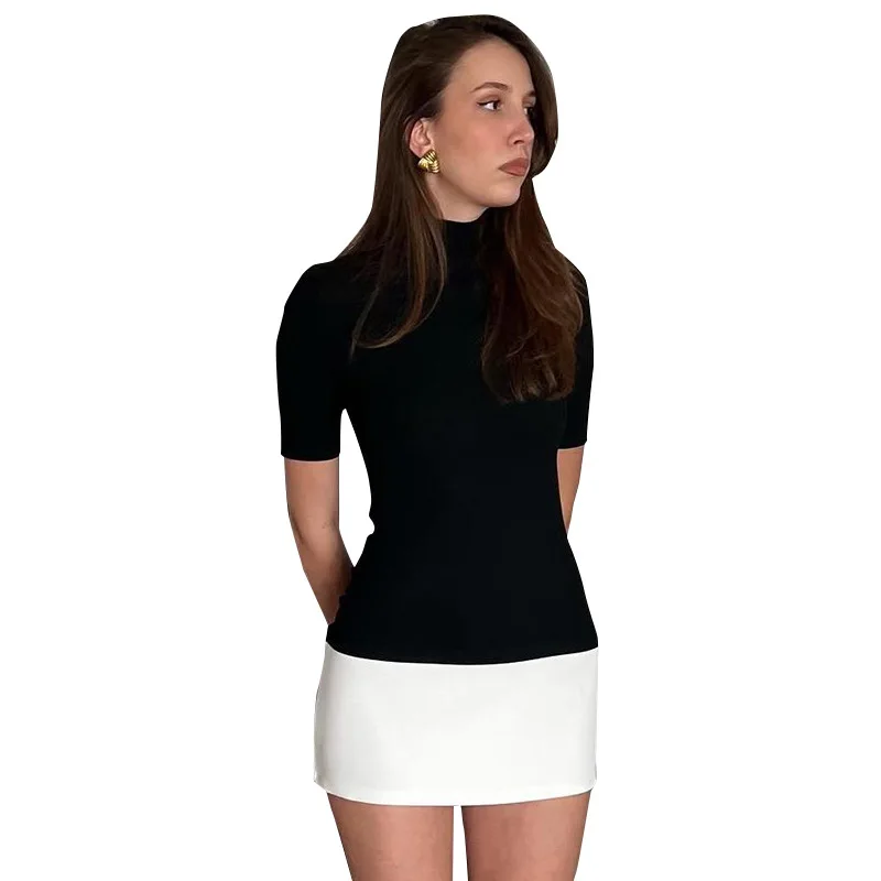 Summer New Contrasting Color Semi-turtleneck Five-quarter Sleeve Sexy Hip-wrapped Splicing Dress Women's Clothing Y24DS301
Summer New Contrasting Color Semi-turtleneck Five-quarter Sleeve Sexy Hip-wrapped Splicing Dress Women's Clothing Y24DS301