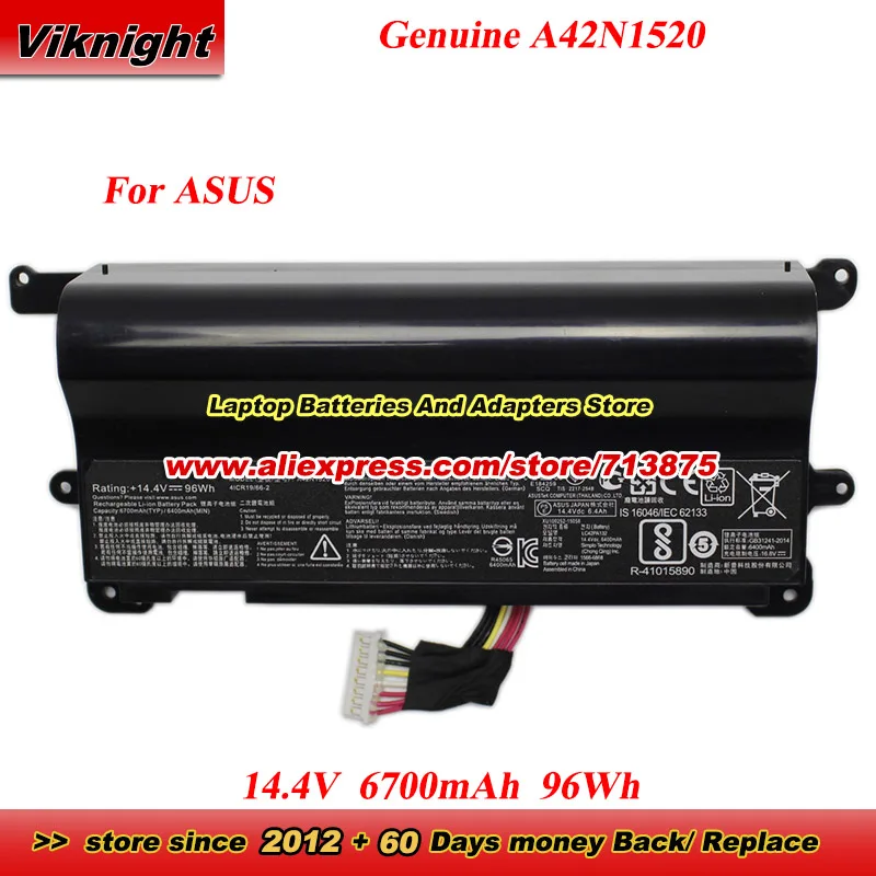 Original A42N1520 battery 14.4V 6700mAh 96Wh 4IR19/66-2 for ASUS ROG GFX72VY G752VY GFX72 Series Laptop Battery
Original A42N1520 battery 14.4V 6700mAh 96Wh 4IR19/66-2 for ASUS ROG GFX72VY G752VY GFX72 Series Laptop Battery