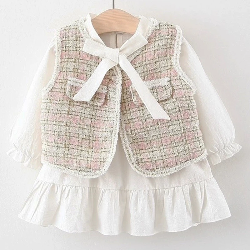 2Piece Spring Fall Toddler Girl Outfits Set Korean Fashion Plaid Vest+White Long Sleeve Princess Dress Baby Newborn Items BC395
2Piece Spring Fall Toddler Girl Outfits Set Korean Fashion Plaid Vest+White Long Sleeve Princess Dress Baby Newborn Items BC395