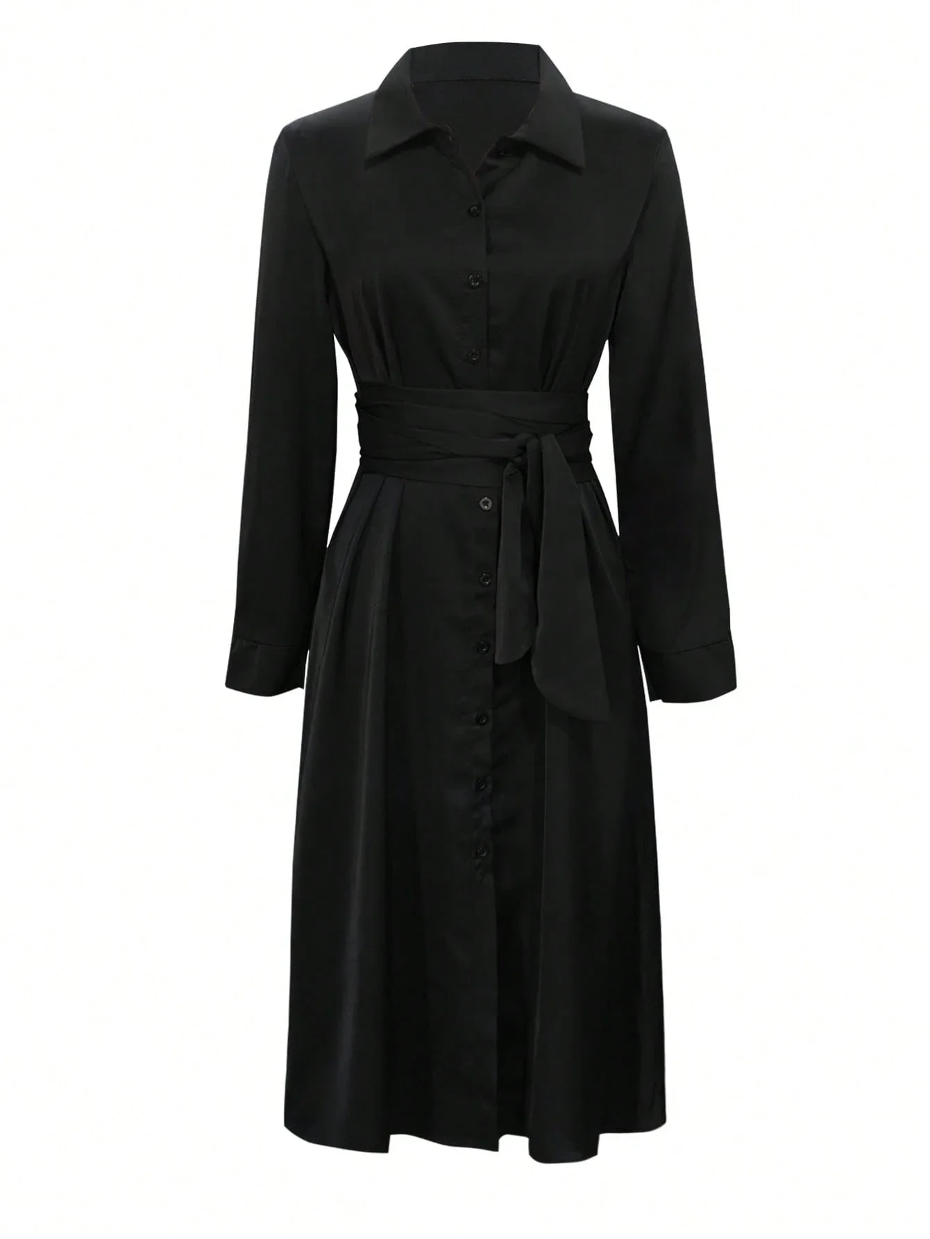 Women's Solid Color Turn-Down Collar Button Front Tie Waist Shirt Dress
Women's Solid Color Turn-Down Collar Button Front Tie Waist Shirt Dress