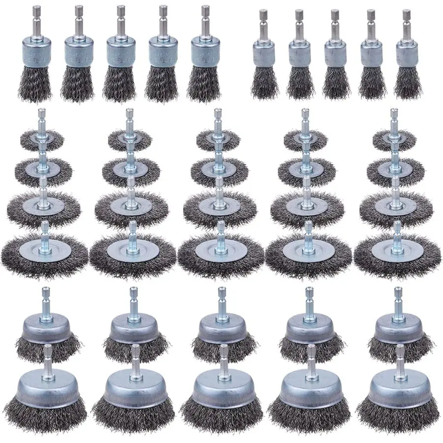 40 Pack Carbon Steel Wire Wheel Brush with 1 4Inch Hex Shank, Cup Brush, Wheel Brush, Pen Brush Set, for Rust Removal, Corrosion
40 Pack Carbon Steel Wire Wheel Brush with 1 4Inch Hex Shank, Cup Brush, Wheel Brush, Pen Brush Set, for Rust Removal, Corrosion
