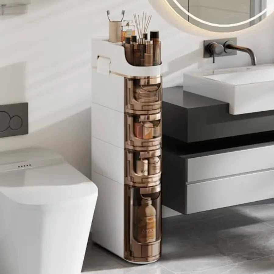 4-Tier Slim Bathroom Storage Cabinet with Wheels, Skinny Bathroom Storage Cabinet with Drawers, Toilet Paper Holder, Movable Na
4-Tier Slim Bathroom Storage Cabinet with Wheels, Skinny Bathroom Storage Cabinet with Drawers, Toilet Paper Holder, Movable Na