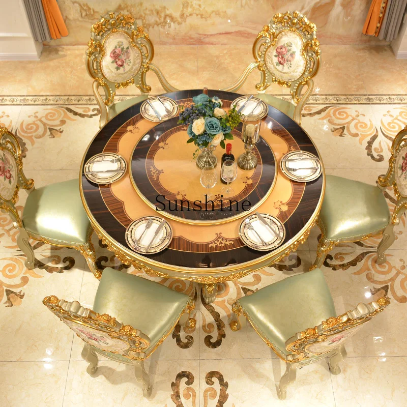 European solid wood carving flower round small apartment 6/8 people dining room furniture
European solid wood carving flower round small apartment 6/8 people dining room furniture